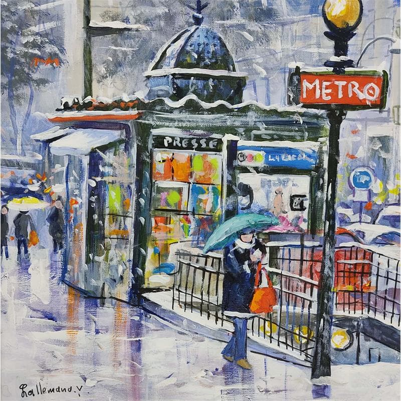 Peinture Entrée de métro près des Champs Elysées par Lallemand Yves | Tableau Figuratif Acrylique Vues urbaines