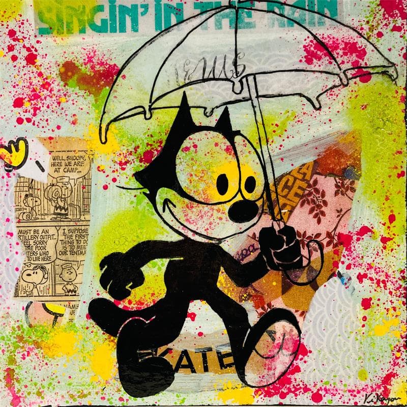 Painting Felix under the rain by Kikayou | Painting Pop art Graffiti Pop icons