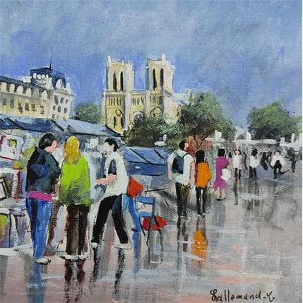 Peinture Les bouquinistes quai de Seine par Lallemand Yves | Tableau Figuratif Acrylique Urbain