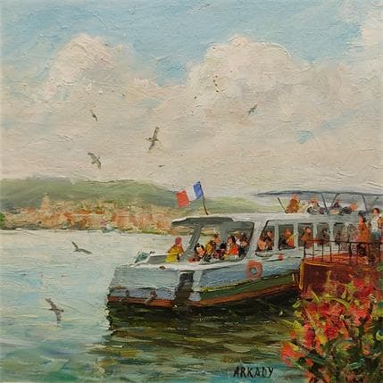 Painting A la découverte de Lyon, balade en bateau by Arkady | Painting Figurative Oil Urban