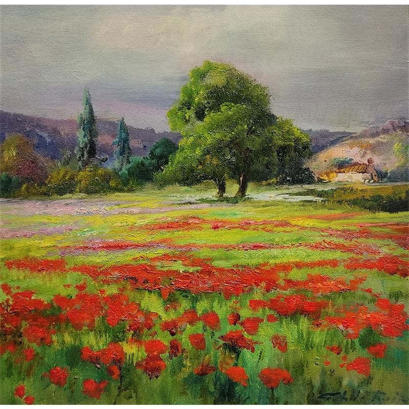 Painting Campos de Amapolas by Cabello Ruiz Jose | Painting  Oil Landscapes