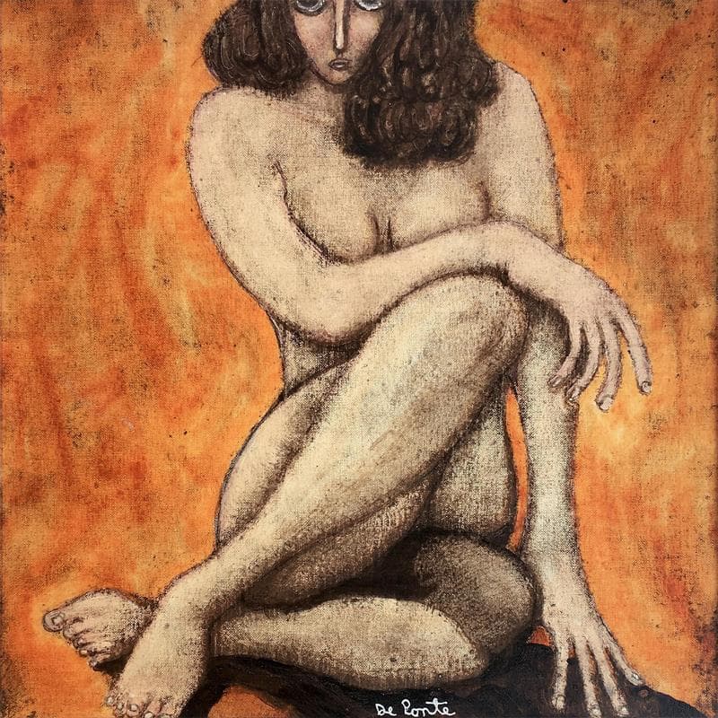 Peinture Chica desnuda nos mira par De Ponte Sandro | Tableau Figuratif Acrylique nu