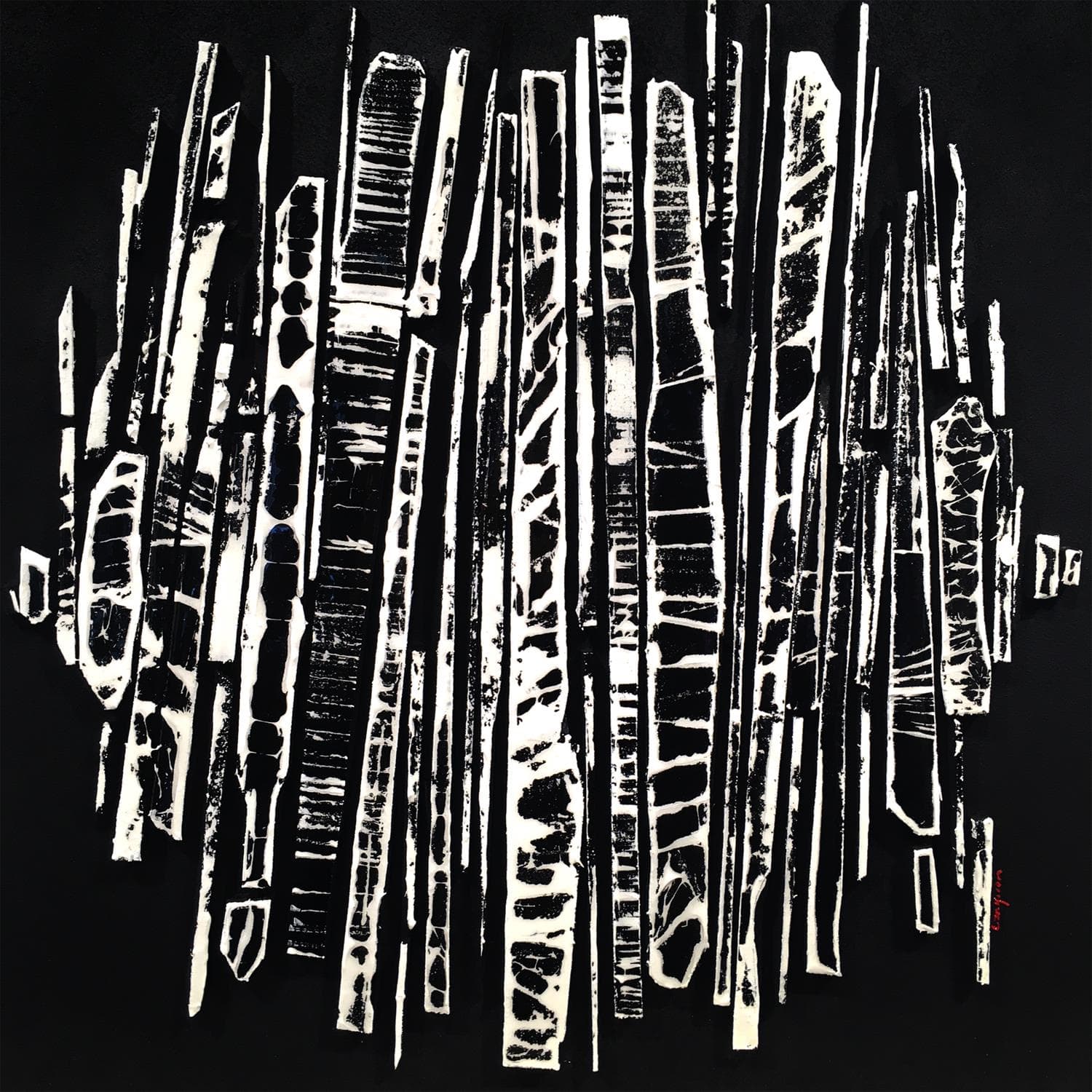 Peintures abstraites Technique mixteBande Color 22 Noir blanc par Luc  Langeron - Carré d'artistes