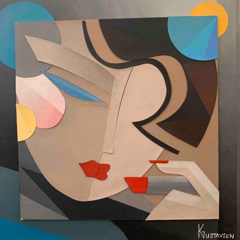 Gemälde Lipstick von Gustavsen Karl | Gemälde Figurativ Porträt Holz Pappe Collage