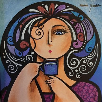 Painting Coffe cup by Maria Grino | Painting Figurative Mixed Portrait