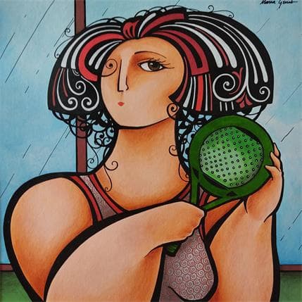 Painting Padel player by Maria Grino | Painting Figurative Mixed Portrait