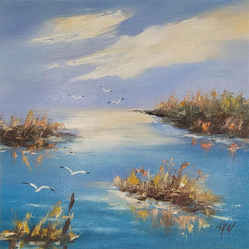 Painting Camargue bleue by Lyn | Painting Figurative Oil Landscapes