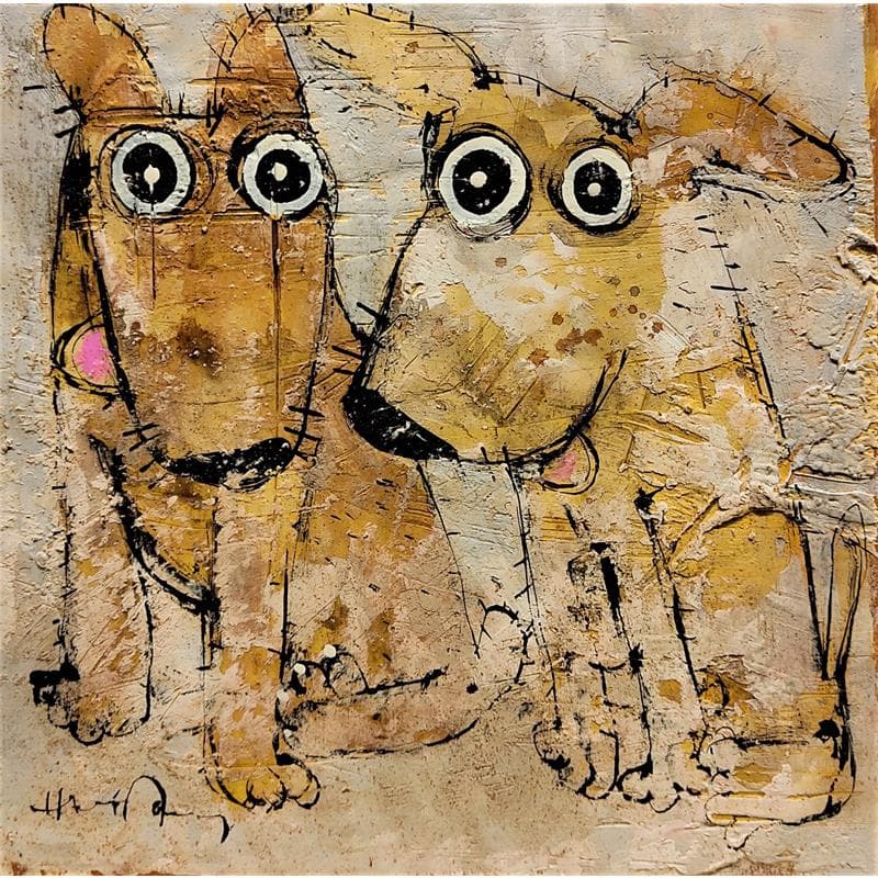 Peinture Deux chiens par Maury Hervé | Tableau Figuratif animaux