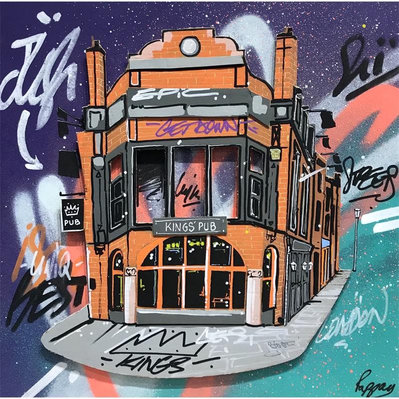 Peinture King's pub par Pappay | Tableau Street Art Mixte Vues urbaines