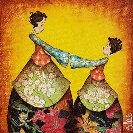 Peinture Alice et Ninou par Blais Delphine | Tableau Illustration Mixte scènes de vie