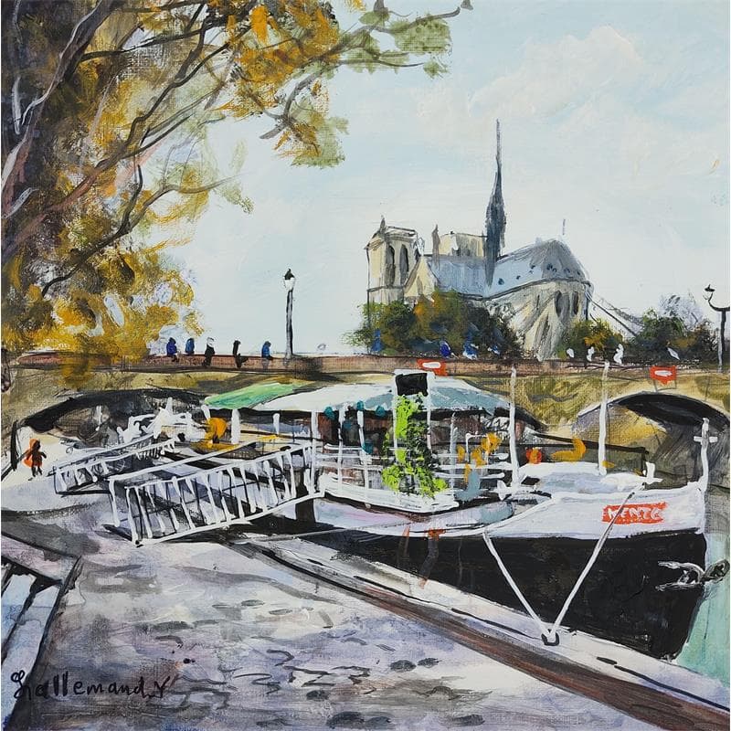 Painting Quai de Seine - vue Notre Dame by Lallemand Yves | Painting Figurative Acrylic Life style, Urban