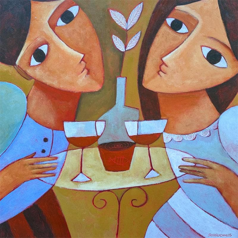 Peinture Diner en amoureux par Sergio Ramos | Tableau Figuratif Acrylique Portraits scènes de vie