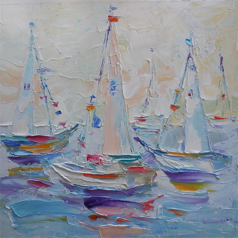 Peinture Morning regatta par Lunetskaya Elena | Tableau Figuratif Huile Vues marines