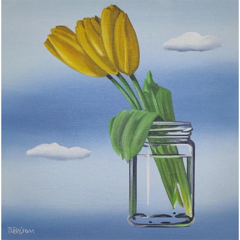 Painting Three yellow tulips by Trevisan Carlo | Painting Surrealism Oil Still-life