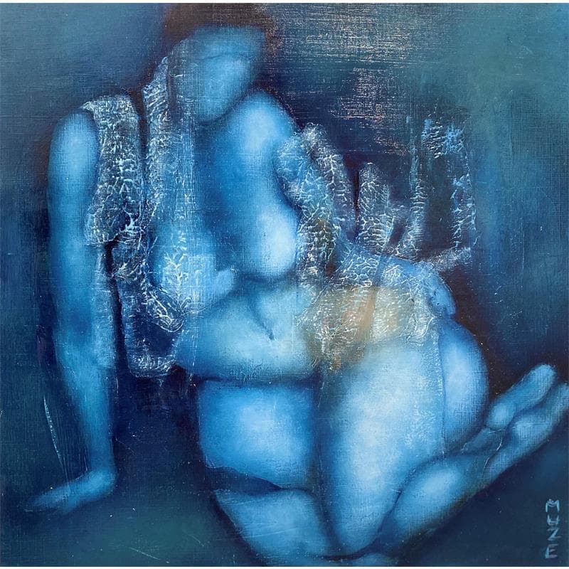 Painting Nu bleu vert by Muze | Painting Figurative Oil Nude