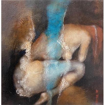 Painting Le bas Bleu by Muze | Painting Figurative Oil Nude