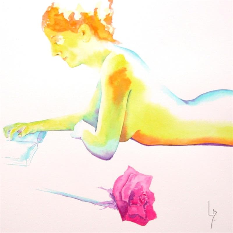 Painting NF 70 by Loussouarn Michèle | Painting Figurative Nude Watercolor