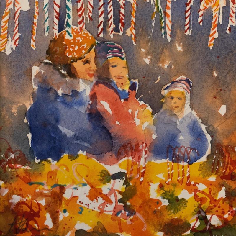 Gemälde Weihnachtsmarkt Kinder von Jones Henry | Gemälde Aquarell