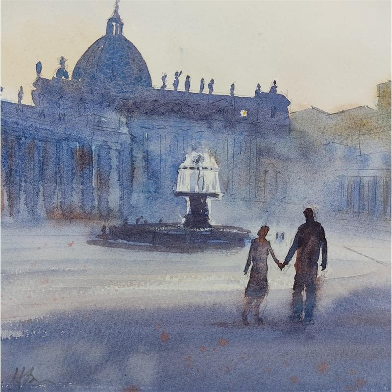Painting Vatican mist by Jones Henry | Painting Figurative Watercolor Life style