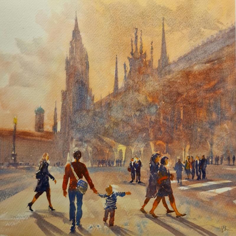 Painting Munich peaple by Jones Henry | Painting Watercolor