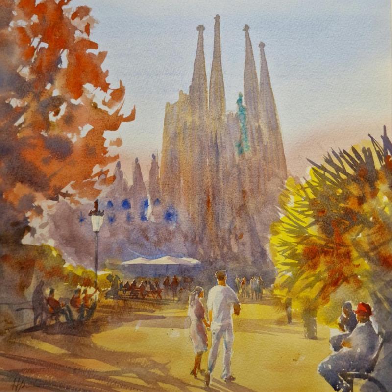 Painting Sagrada familia stroll by Jones Henry | Painting Watercolor