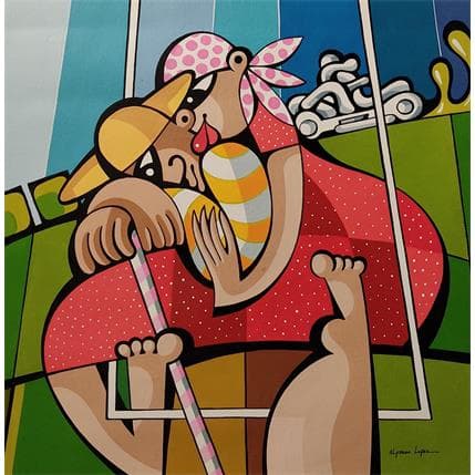 Peinture L'AGE DE LA TONDEUSE AUTOMATIQUE par Lopez Alfredo | Tableau Figuratif Acrylique scènes de vie