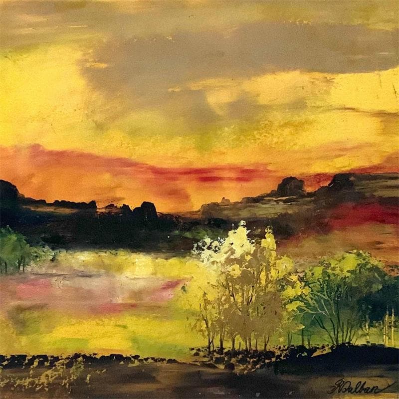 Painting Soirée dans la montagne by Dalban Rose | Painting Raw art Landscapes Oil