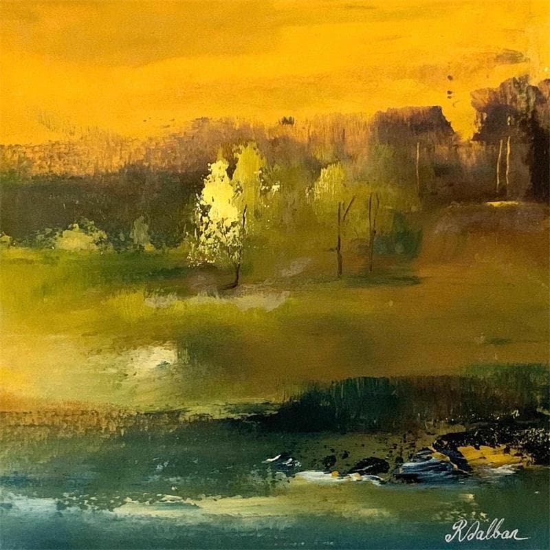 Painting Douce rivière by Dalban Rose | Painting Raw art Oil Landscapes