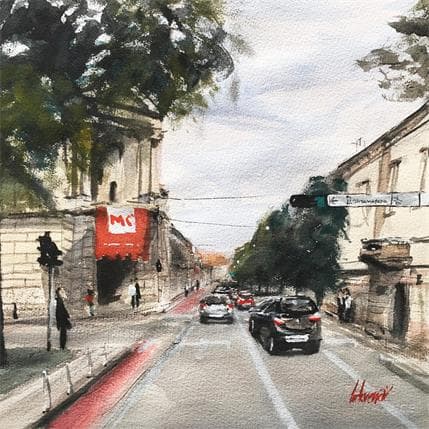 Painting Waiting to cross the street by Cirkvencic Tihomir | Painting Figurative Watercolor Urban