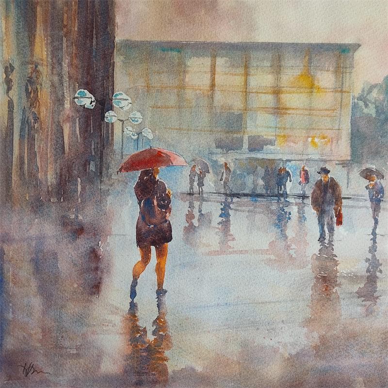 Painting Cathedral rain by Jones Henry | Painting Figurative Urban Watercolor