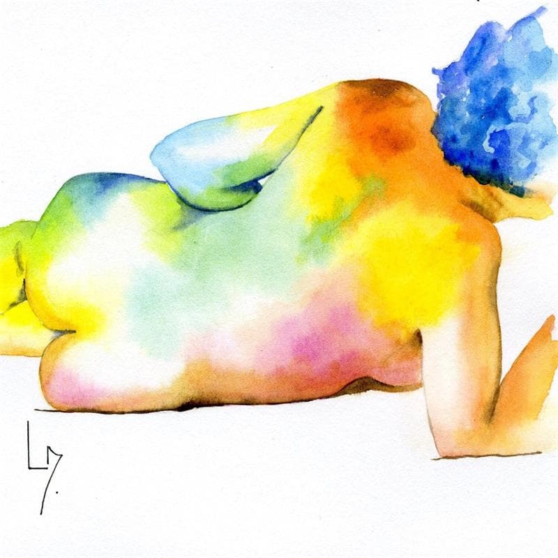 Painting NF 75 by Loussouarn Michèle | Painting Figurative Watercolor Nude