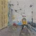 Painting Yellow train by Lunetskaya Elena | Painting Figurative Urban Life style Oil