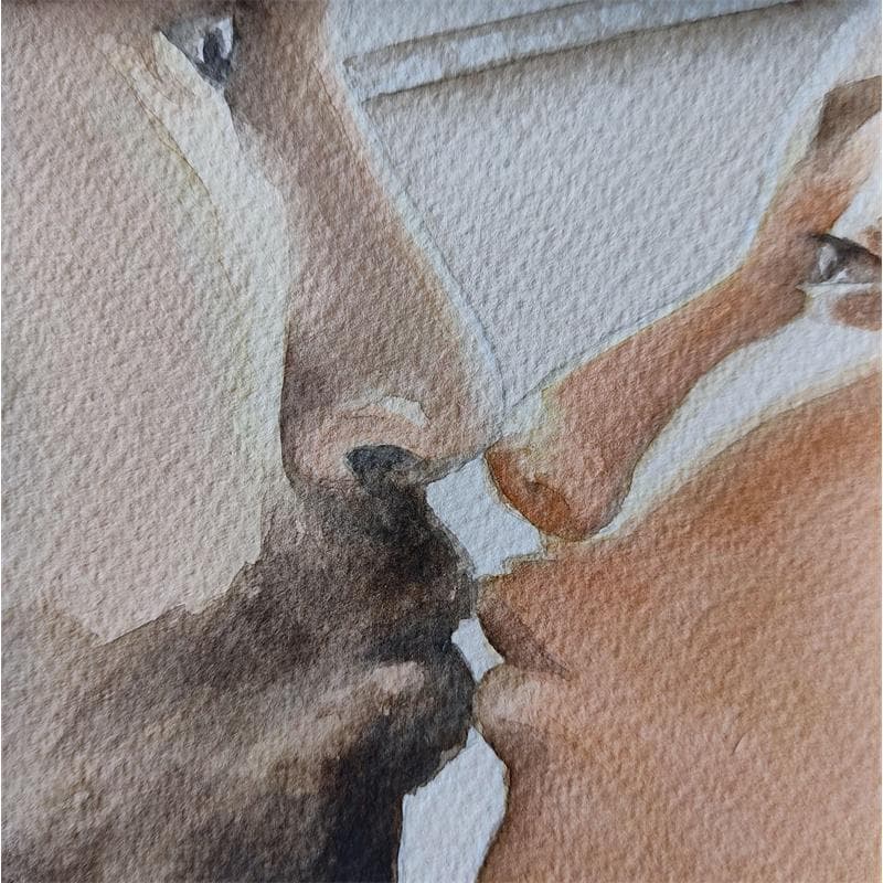Painting Bisous by Rovira Gustems Marta | Painting Figurative Watercolor Portrait Life style
