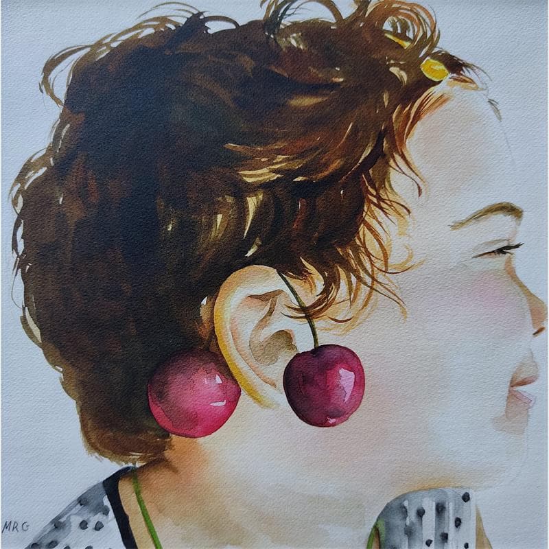 Painting Cireres by Rovira Gustems Marta | Painting Figurative Watercolor Portrait