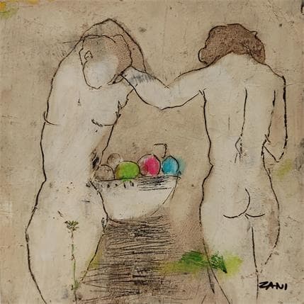 Peinture Ladies with fruits par Zani | Tableau Figuratif Mixte nu