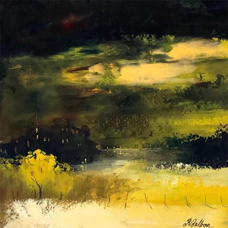 Painting Le fleuve endormi by Dalban Rose | Painting Raw art Landscapes Oil