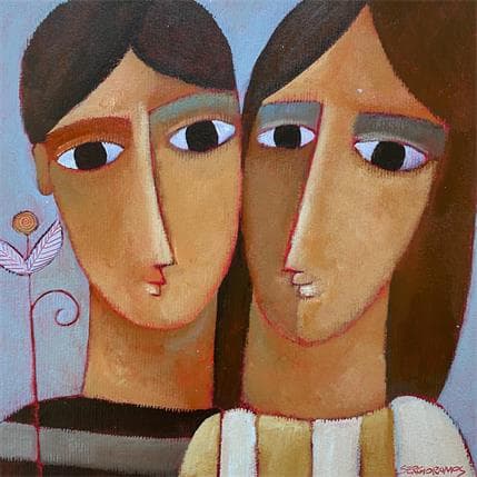 Peinture Couple par Sergio Ramos | Tableau Figuratif Acrylique Portraits