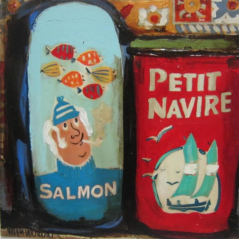 Painting Latas Salmon by Villanueva Puigdelliura Natalia | Painting Figurative Oil Life style