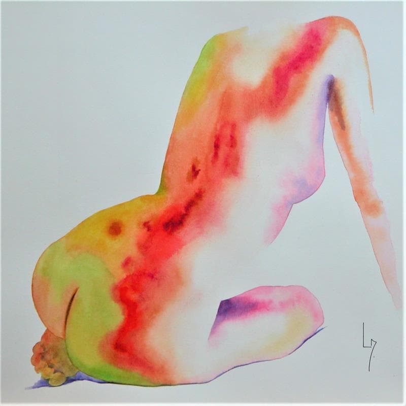 Painting NF 84 by Loussouarn Michèle | Painting Figurative Watercolor Nude