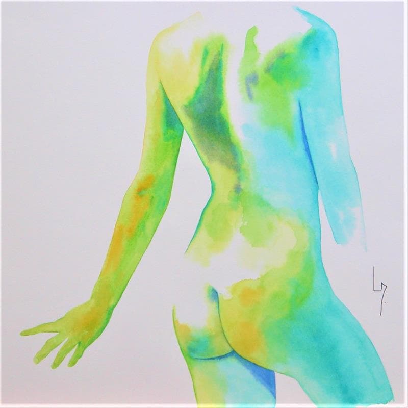 Painting NF 96 by Loussouarn Michèle | Painting Figurative Watercolor Nude