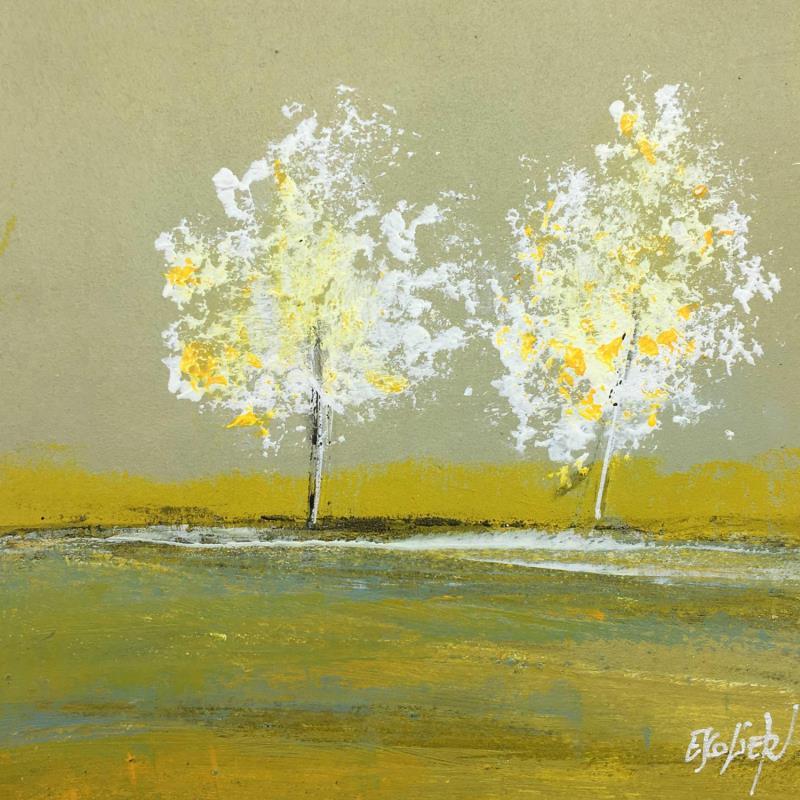 Painting Deux arbres blancs by Escolier Odile | Painting Figurative Landscapes Acrylic