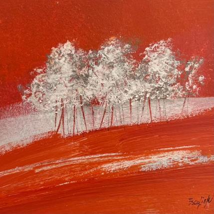 Painting Arbres sur fond terracotta by Escolier Odile | Painting Figurative Acrylic Landscapes