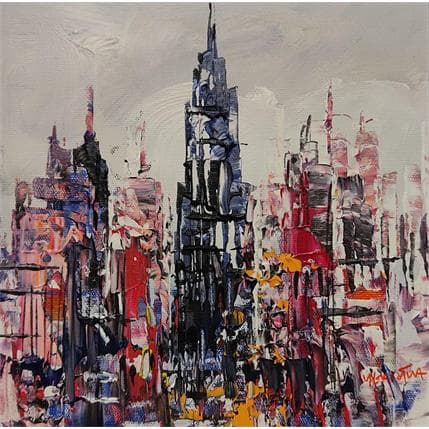 Painting Blue and pink city by Paul Ygartua | Painting Figurative Oil Urban