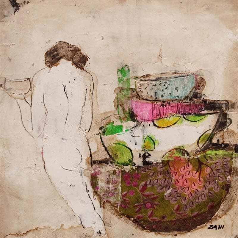 Painting Cup of tea 2 by Zani | Painting Figurative Acrylic Nude