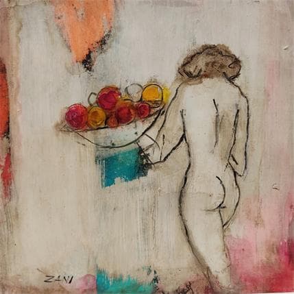 Gemälde Woman with fruit von Zani | Gemälde Figurativ Acryl Akt