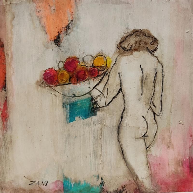 Painting Woman with fruit by Zani | Painting Figurative Nude Acrylic