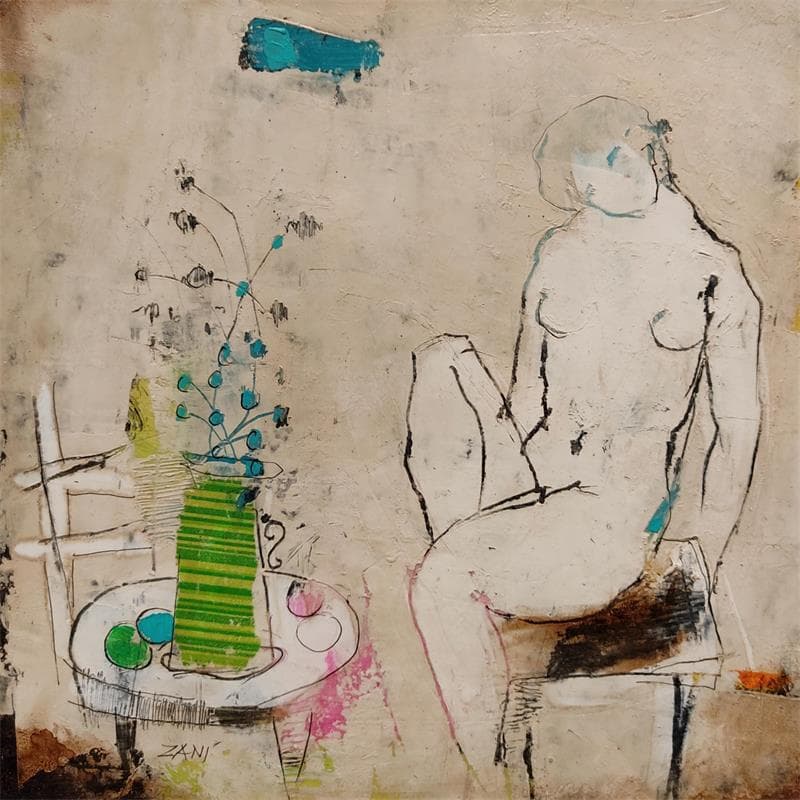 Painting Woman with the bird by Zani | Painting Figurative Nude Acrylic