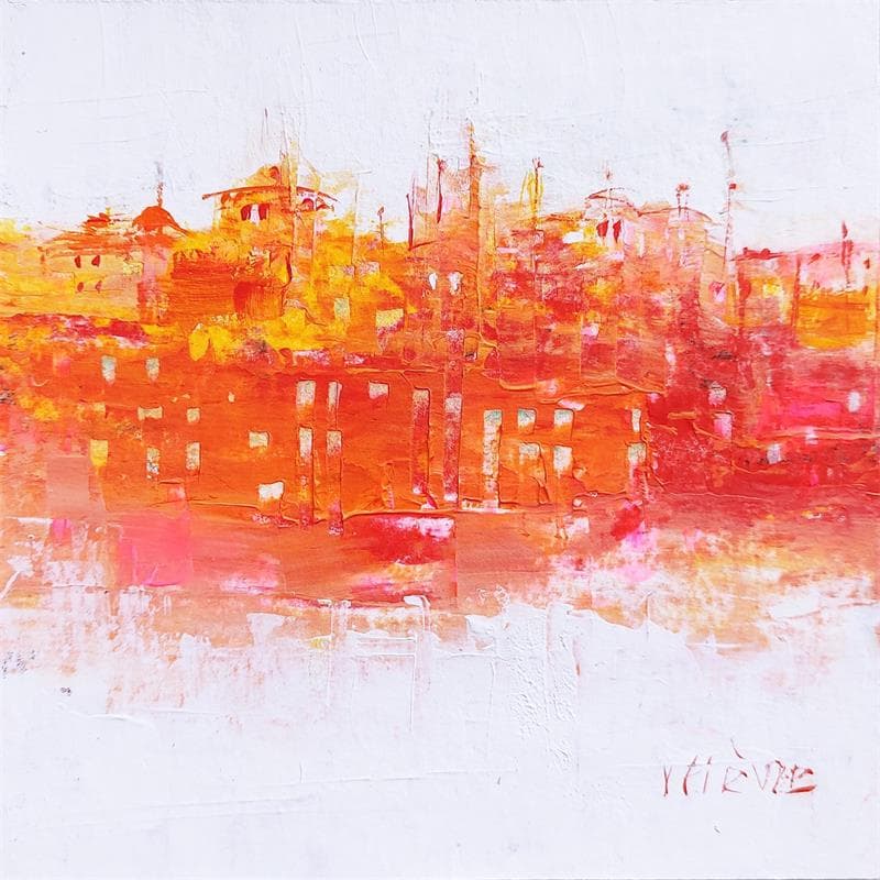 Peinture Petit panorama en rouge par Fièvre Véronique | Tableau Figuratif Acrylique Vues urbaines
