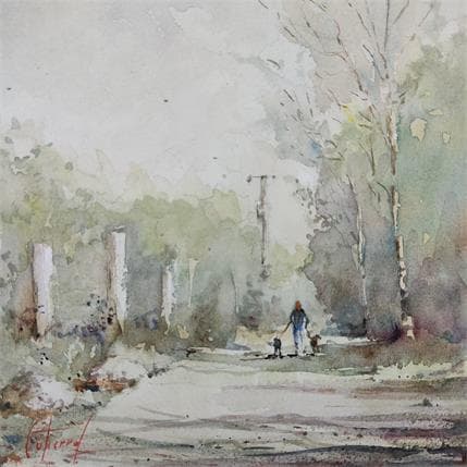 Painting Chemin a Pourcieux by Gutierrez | Painting Figurative Watercolor Life style