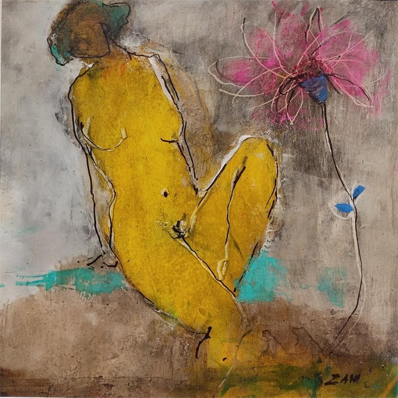 Peinture Body with the flower par Zani | Tableau Figuratif Acrylique nu